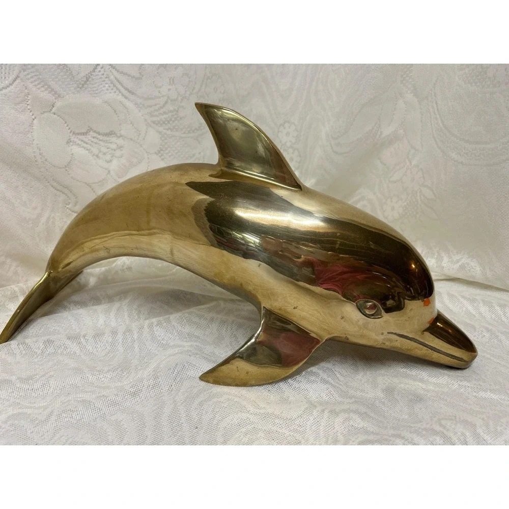 Vintage MCM Brass Dolphin Sculpture Large 17.5 Inch Korea 1960s  5lb Heavy
